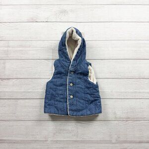 Baby Gap Sherpa Lined Hooded Vest Denim Chambray Blue 6-12 Months